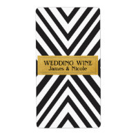 Black & White Geometric lines & Gold Wine Label
