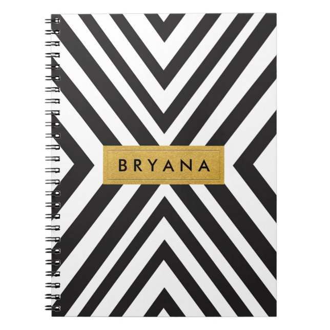 Black & White Geometric Lines Modern Notebook (Front)