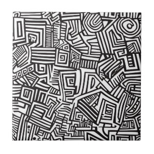 Black White Geometric Maze Abstract Line Tile