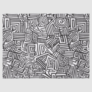 Black White Geometric Maze Abstract Line Tissue Paper