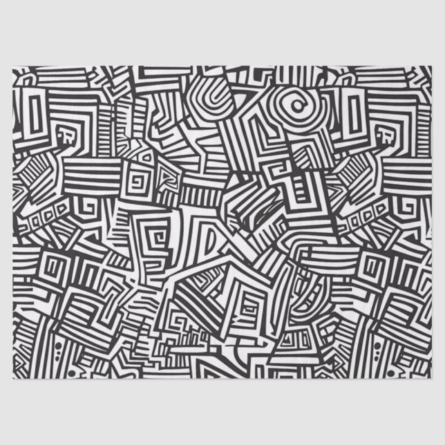 Black White Geometric Maze Abstract Line Tissue Paper (Front)