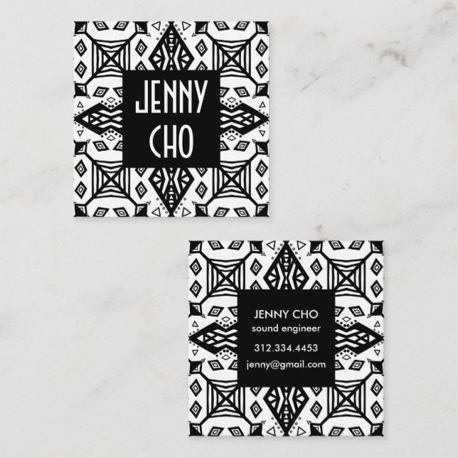 Black & White Geometric Modern Pattern Square Business Card (Front/Back)