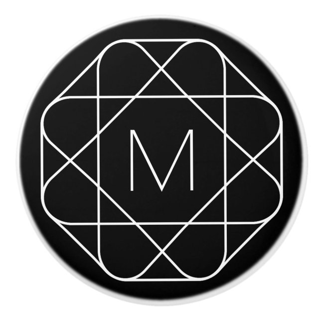 Black & White Geometric Monogram Ceramic Knob (Front)