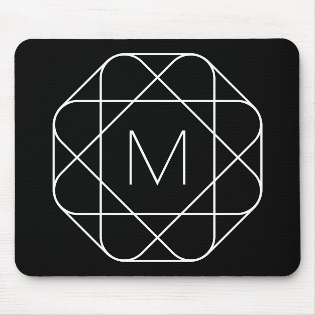 Black & White Geometric Monogram Mouse Pad (Front)