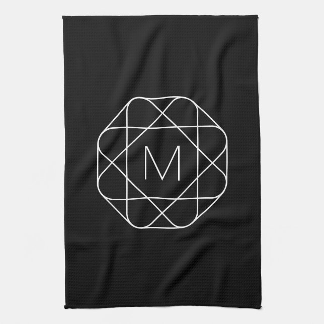 Black & White Geometric Monogram Tea Towel (Vertical)