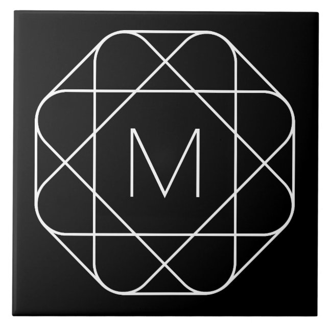 Black & White Geometric Monogram Tile (Front)