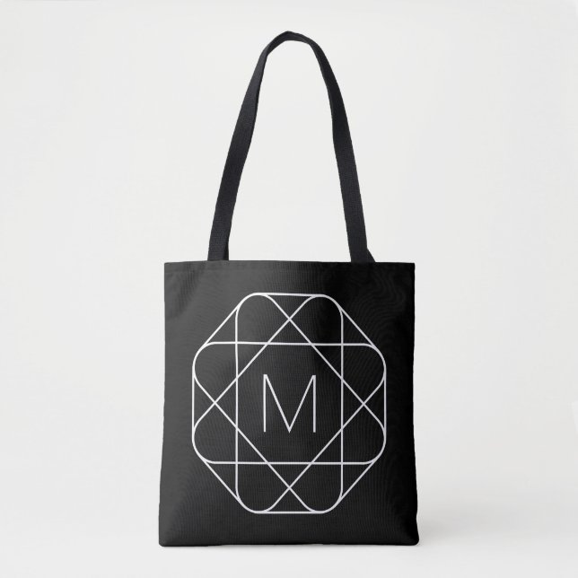 Black & White Geometric Monogram Tote Bag (Front)