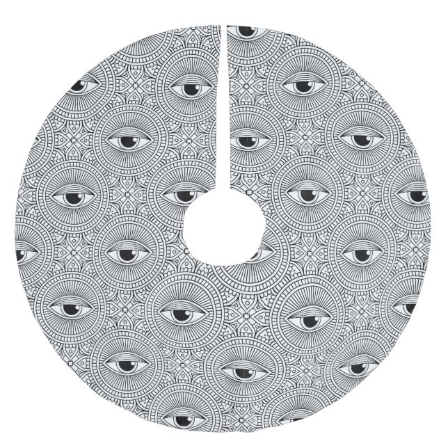 Black/White Geometric Pattern Brushed Polyester Tree Skirt (Front)