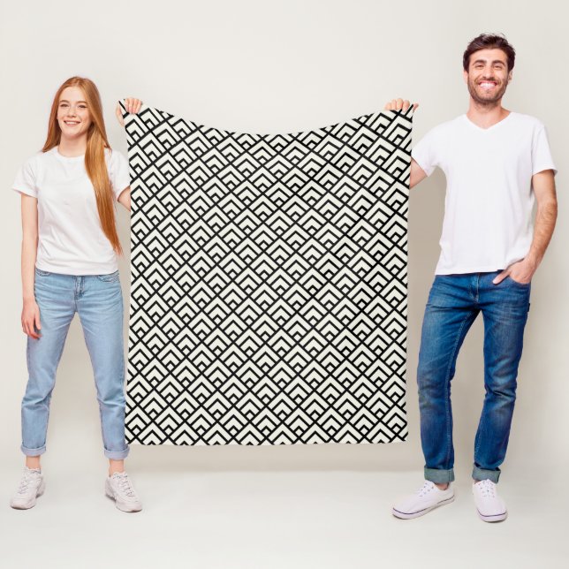 Black & White Geometric Pattern Fleece Blanket (In Situ)