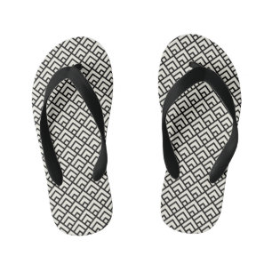 Black & White Geometric Pattern Kid's Jandals