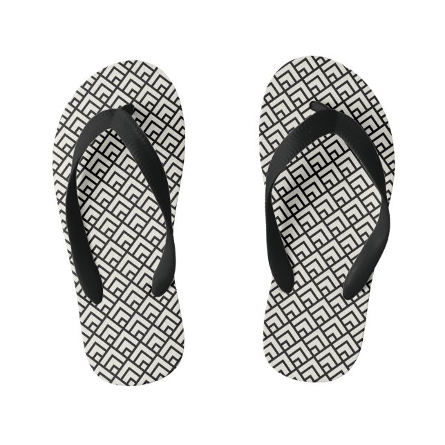 Black & White Geometric Pattern Kid's Jandals (Footbed)