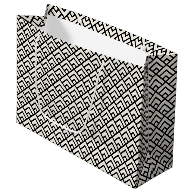 Black & White Geometric Pattern Large Gift Bag (Front Angled)