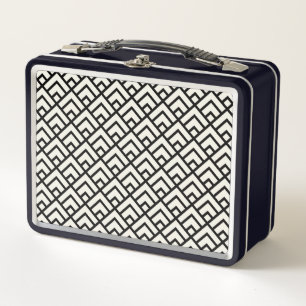 Black & White Geometric Pattern Metal Lunch Box