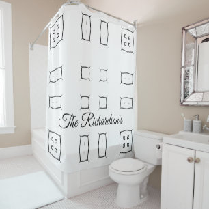 Black White Geometric Pattern Minimal Abstract Shower Curtain