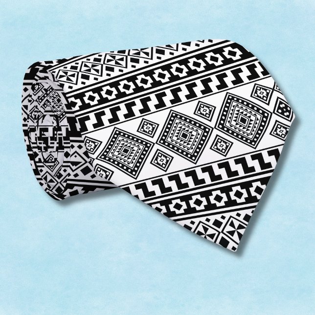Black White Geometric Polynesian Tribal Monogram Tie (Creator Uploaded)