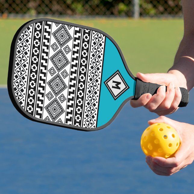 Black White Geometric Polynesian Tribal Pattern  Pickleball Paddle (Creator Uploaded)