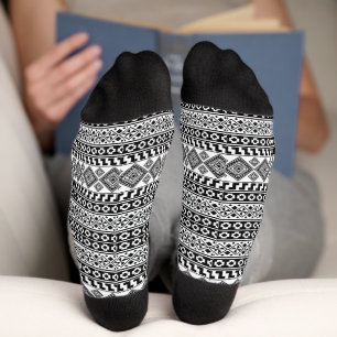 Black White Geometric Polynesian Tribal Pattern  Socks