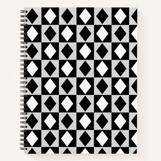 Black White Geometric Rhombus Diamond Notebook (Front)