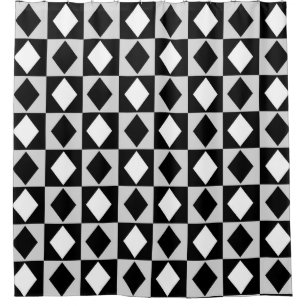 Black White Geometric Rhombus Diamond Shower Curtain