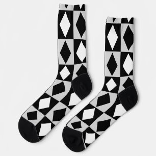 Black White Geometric Rhombus Diamond Socks