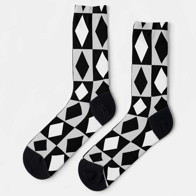 Black White Geometric Rhombus Diamond Socks (Left)