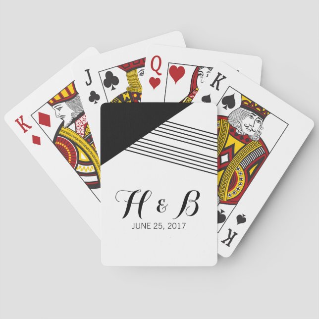 Black White Geometric Stripe Playing Cards (Back)