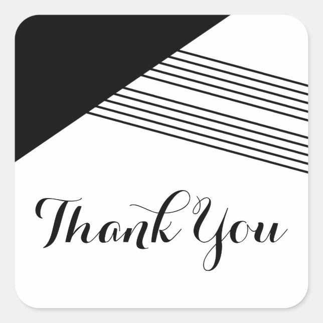Black White Geometric Stripe Thank You Stickers (Front)