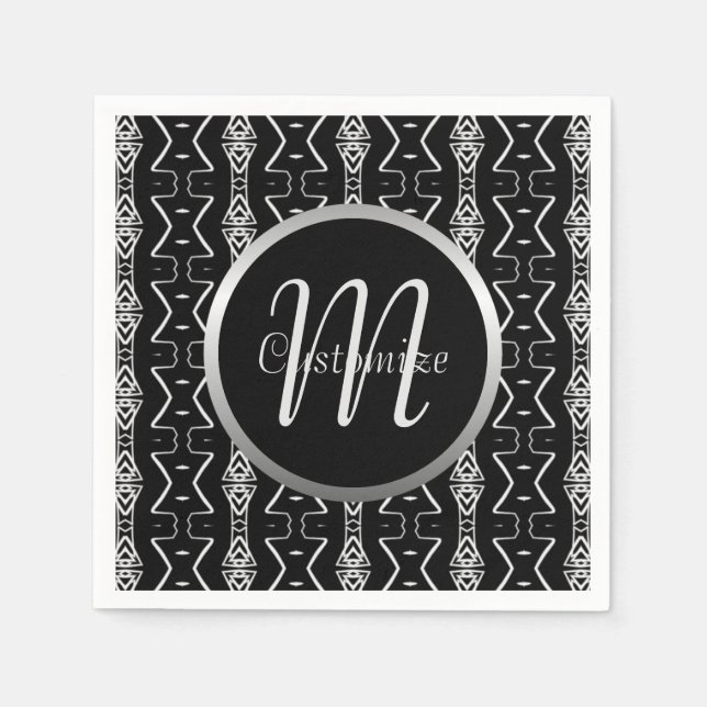 Black & White Geometric Triangles Napkins 2 (Front)