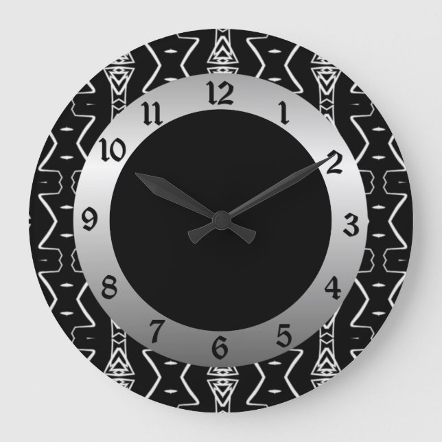Black & White Geometric Triangles Wall Clock 2 (Front)