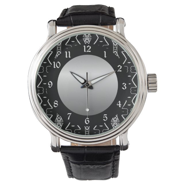 Black & White Geometric Triangles Wrist Watch (Front)