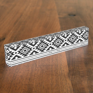 Black White Geometric Tribal Pattern Aztec Boho Nameplate