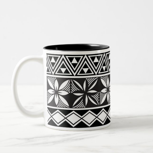 Black White Geometric Tribal Pattern Classic Mug (Left)