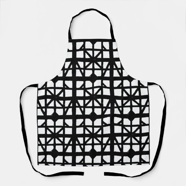 Black & White German Half-Timbered House Pattern Apron (Front)