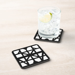 Black & White German Half-Timbered House Pattern Coaster