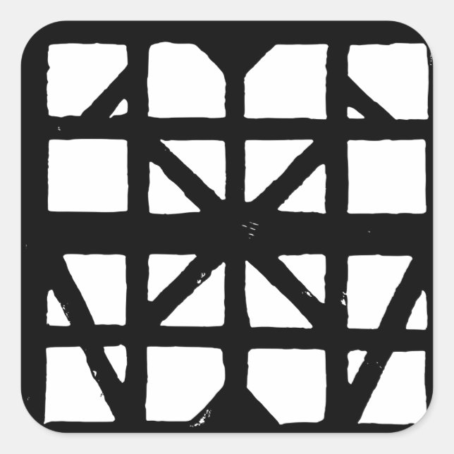 Black & White German Half-Timbered House Pattern Square Sticker (Front)