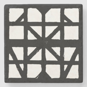 Black & White German Half-Timbered House Pattern Stone Coaster