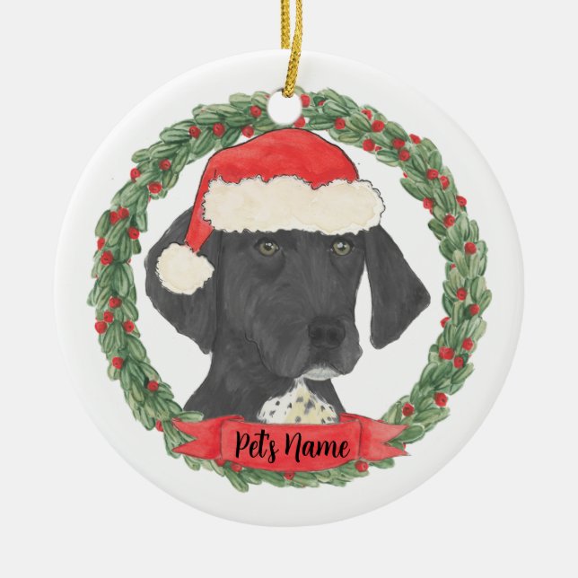 Black & White German Shorthaired Pointer Ceramic Tree Decoration (Front)