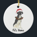 Black & White German Shorthaired Pointer Christmas Ceramic Tree Decoration<br><div class="desc">Make the nice list this year with a personalized Christmas ornament of your sweet black and white german shorthaired pointer elf in a santa hat and red and green holly wreath! For the sweetest gifts,  pair it with a matching art print or another item from my collection!</div>