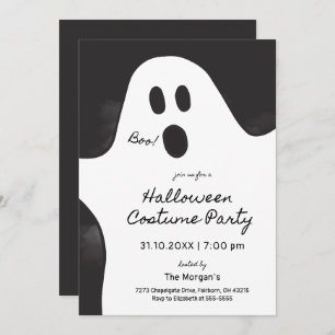 Black & White Ghost Halloween Costume Party  Invitation