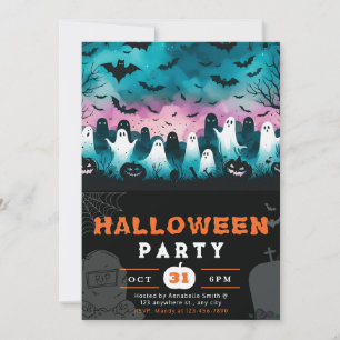 Black & White Ghosts Cemetery Creepy Sky Halloween Invitation