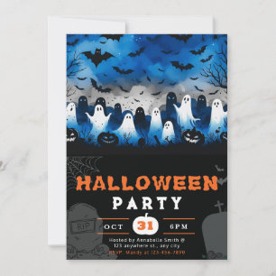 Black & White Ghosts Cemetery Creepy Sky Halloween Invitation
