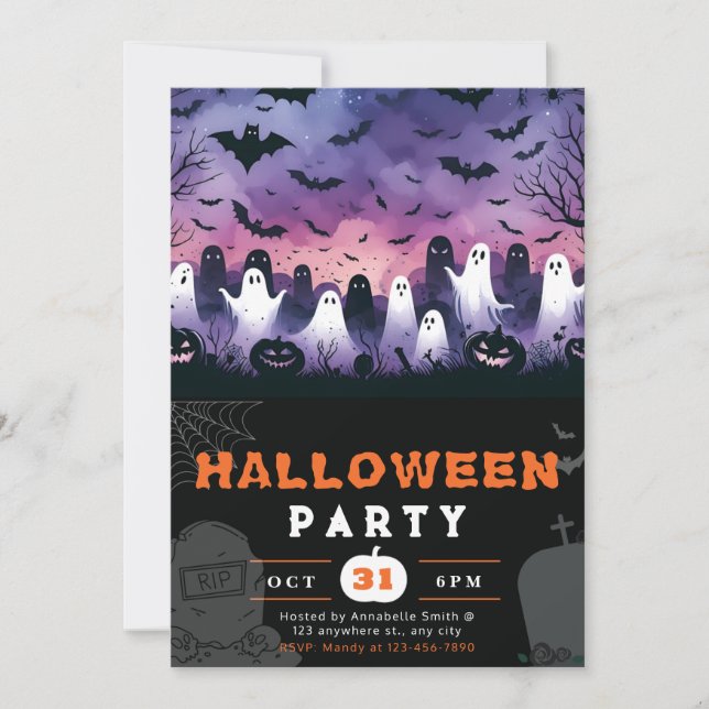 Black & White Ghosts Cemetery Creepy Sky Halloween Invitation (Front)