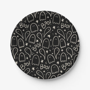 Black White Ghosts Halloween Party Paper Plate
