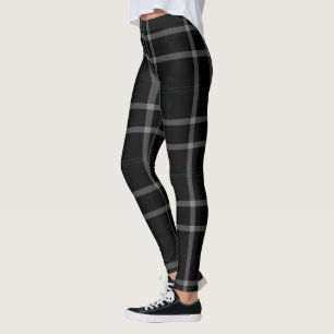 Black White Giant Grid Tartan Plaid Leggings