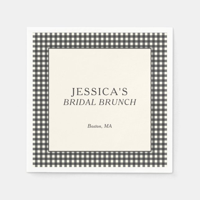 Black White Gingham Bridal Brunch Shower Custom Napkin (Front)