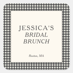 Black White Gingham Bridal Brunch Shower Custom Square Sticker