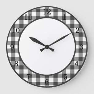 Black & White Gingham Farmhouse Kitchen Wall Clock