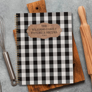 Black White Gingham Linen Farmhouse Family Recipe Notebook