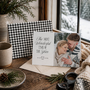 Black & White Gingham Newlywed Christmas Photo Holiday Card