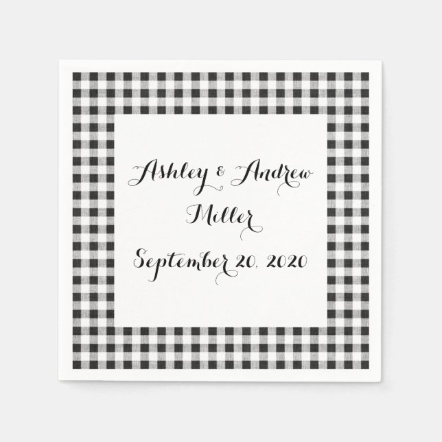 Black White Gingham Pattern Napkin (Front)